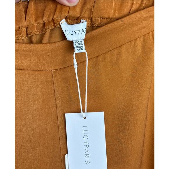 Lucy Paris Women’s XS tan gold Flat Front Celine Wide-Leg Silky Pull-On Pant NEW - Picture 4 of 8